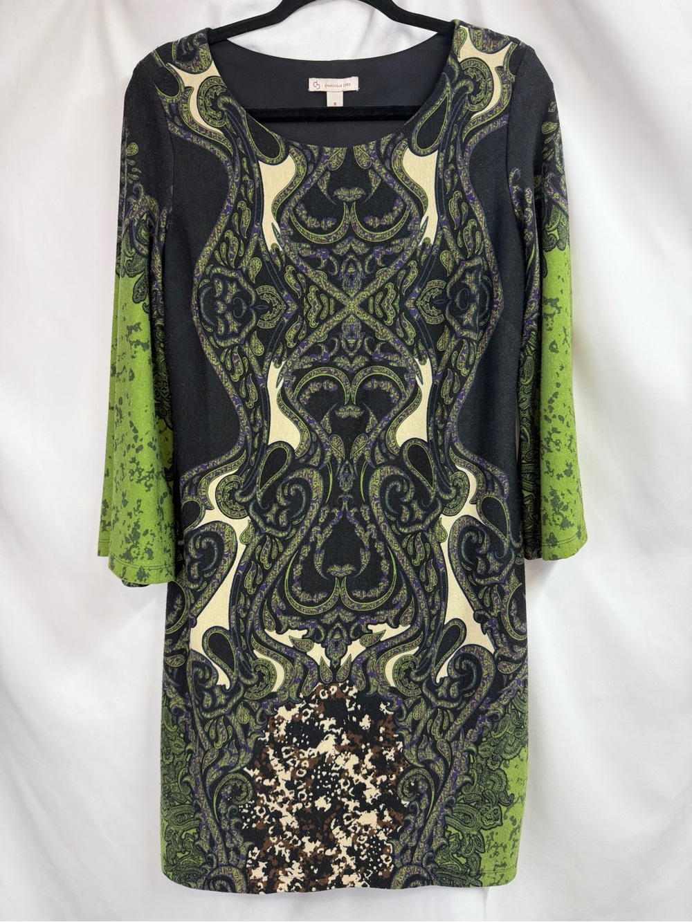Dressbarn Green Paisley Optical Illusion soft brushed Sweater Knit Dress - Size